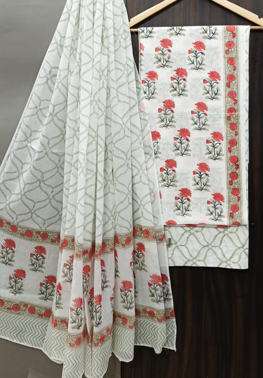 Pure Cotton Hand Block Print Unstitched Suit