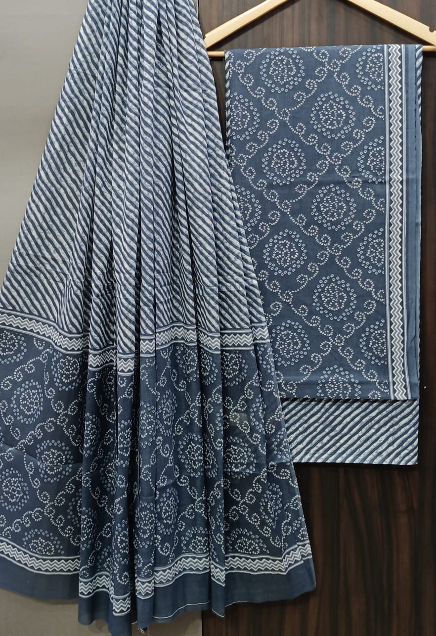 Pure Cotton Hand Block Print Unstitched Suit