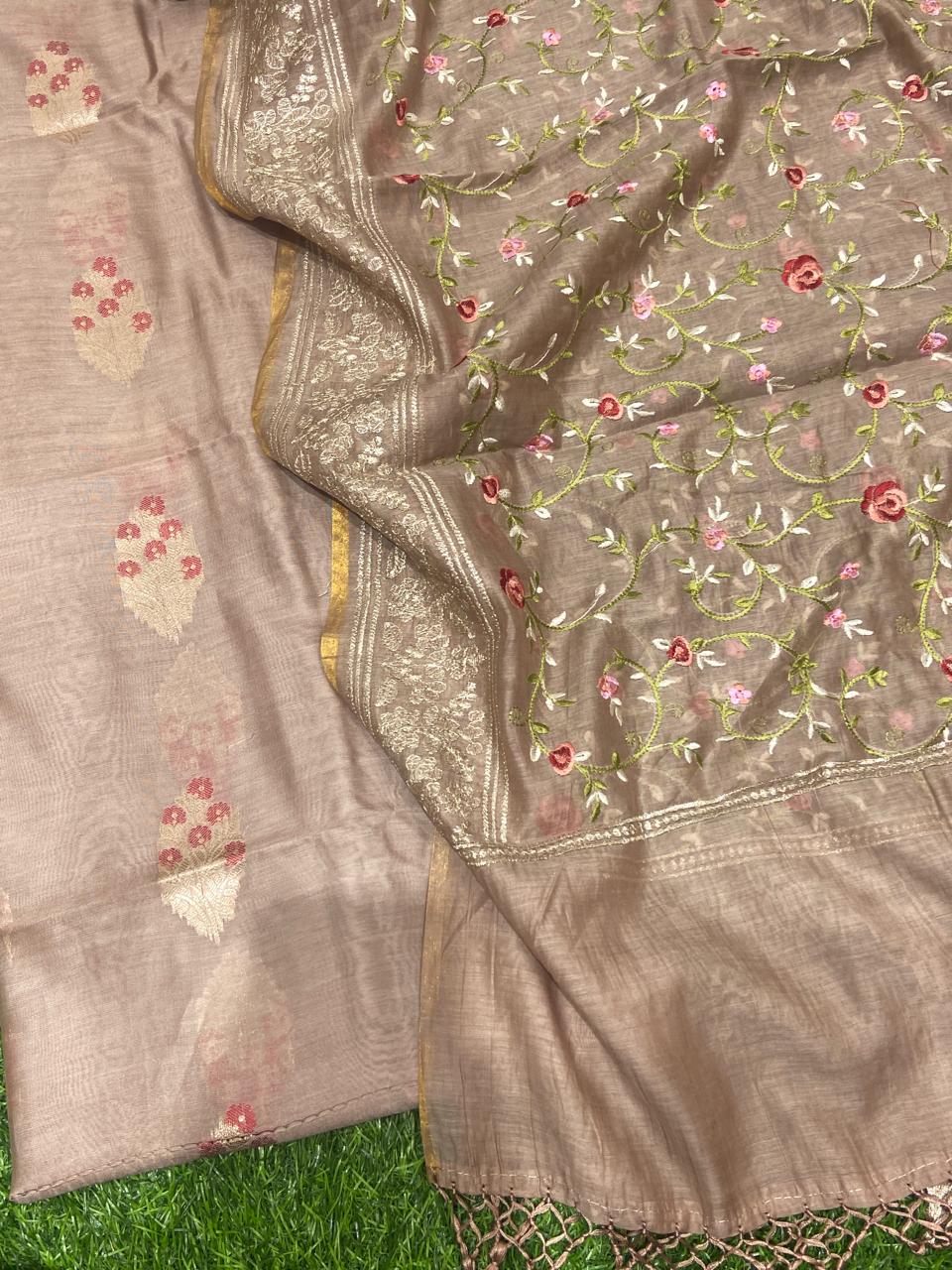 Pure Banarasi Resham Chanderi Silk Unstitched Suit With Embroidery Work| LIMITED EDITION |