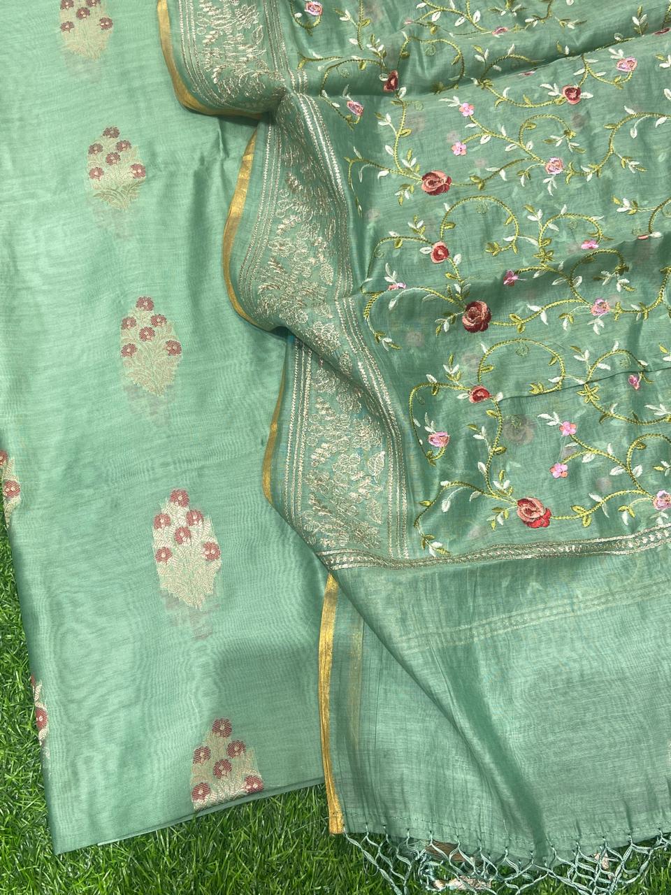 Pure Banarasi Resham Chanderi Silk Unstitched Suit With Embroidery Work| LIMITED EDITION |