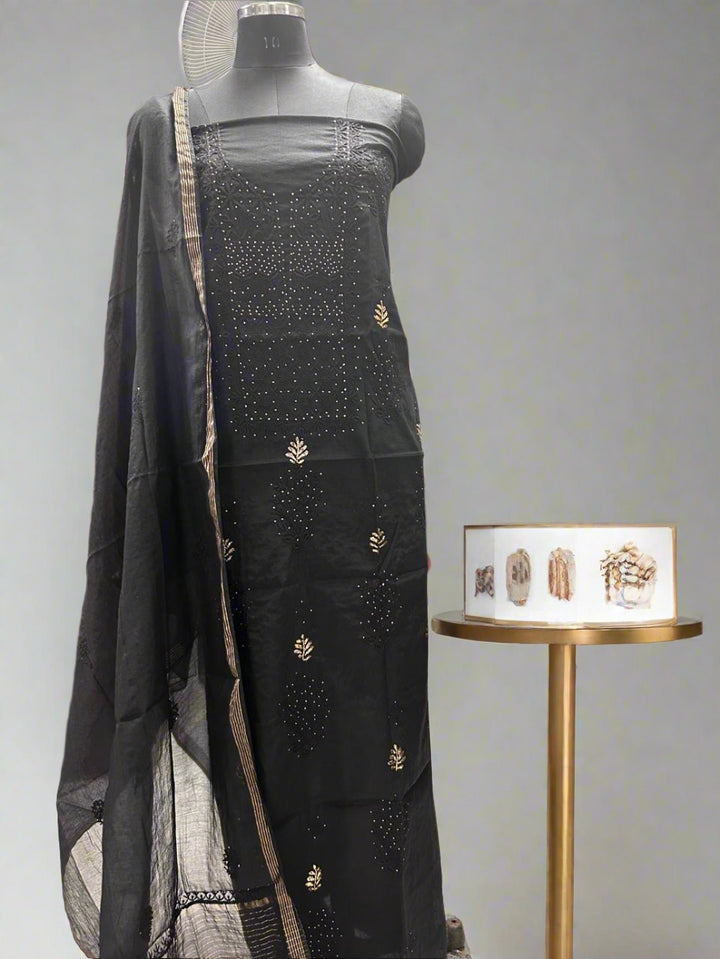 Pure MulMul Chanderi Chikankari Unstitched Suit with Pearl Cutdana Work