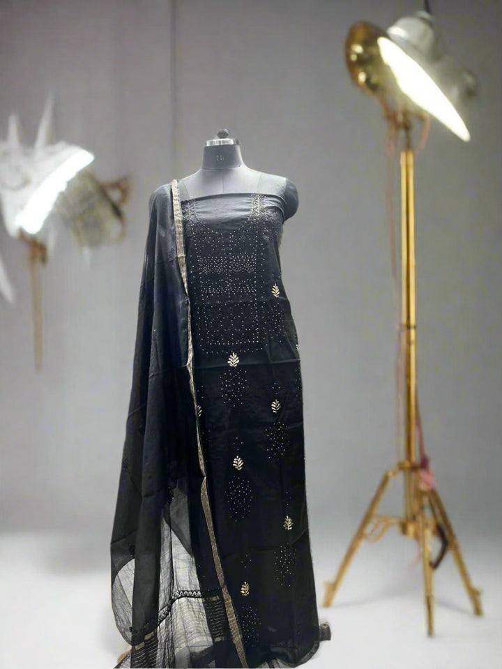 Pure MulMul Chanderi Chikankari Unstitched Suit with Pearl Cutdana Work