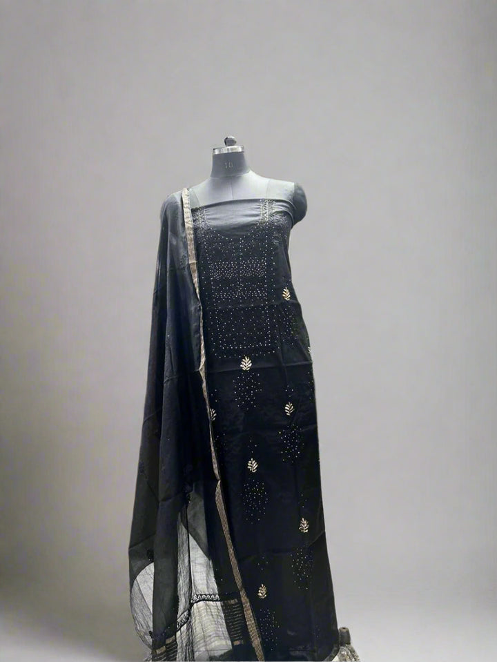 Pure MulMul Chanderi Chikankari Unstitched Suit with Pearl Cutdana Work