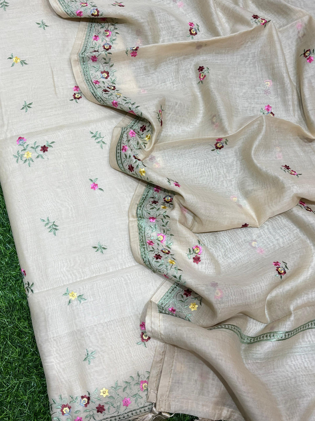 Pure Banarasi Resham Chanderi Silk Unstitched Suit With Embroidery Work