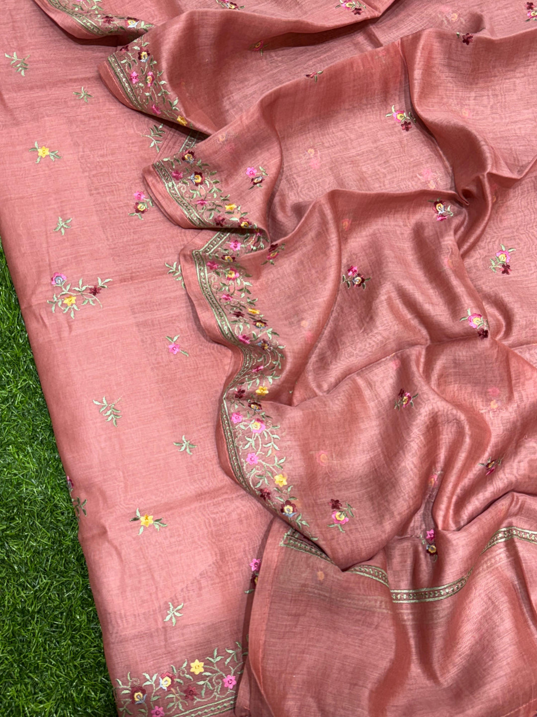 Pure Banarasi Resham Chanderi Silk Unstitched Suit With Embroidery Work