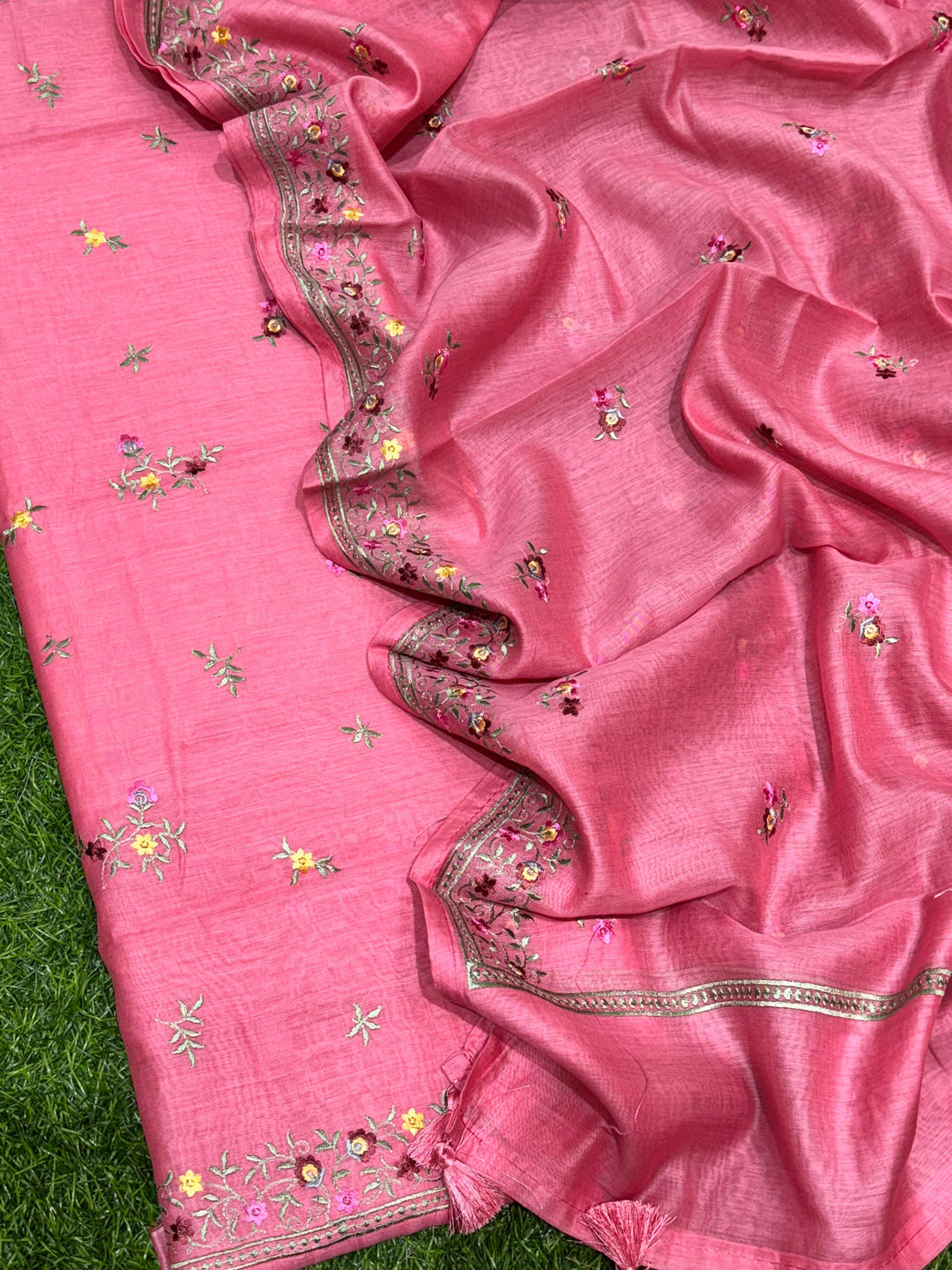 Pure Banarasi Resham Chanderi Silk Unstitched Suit With Embroidery Work