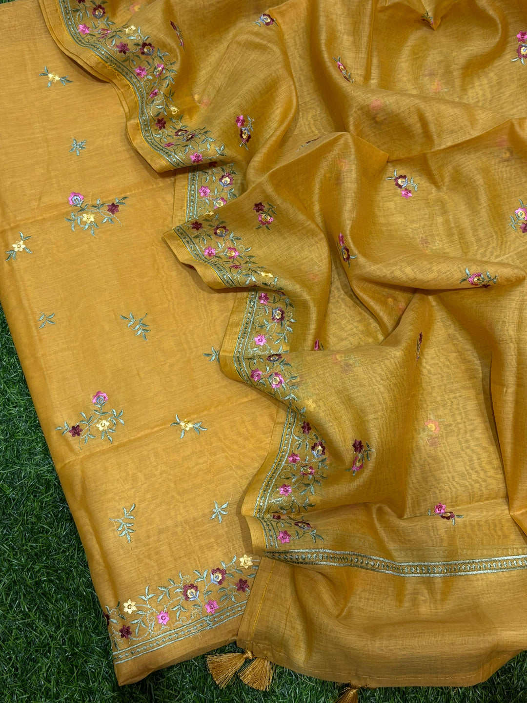 Pure Banarasi Resham Chanderi Silk Unstitched Suit With Embroidery Work