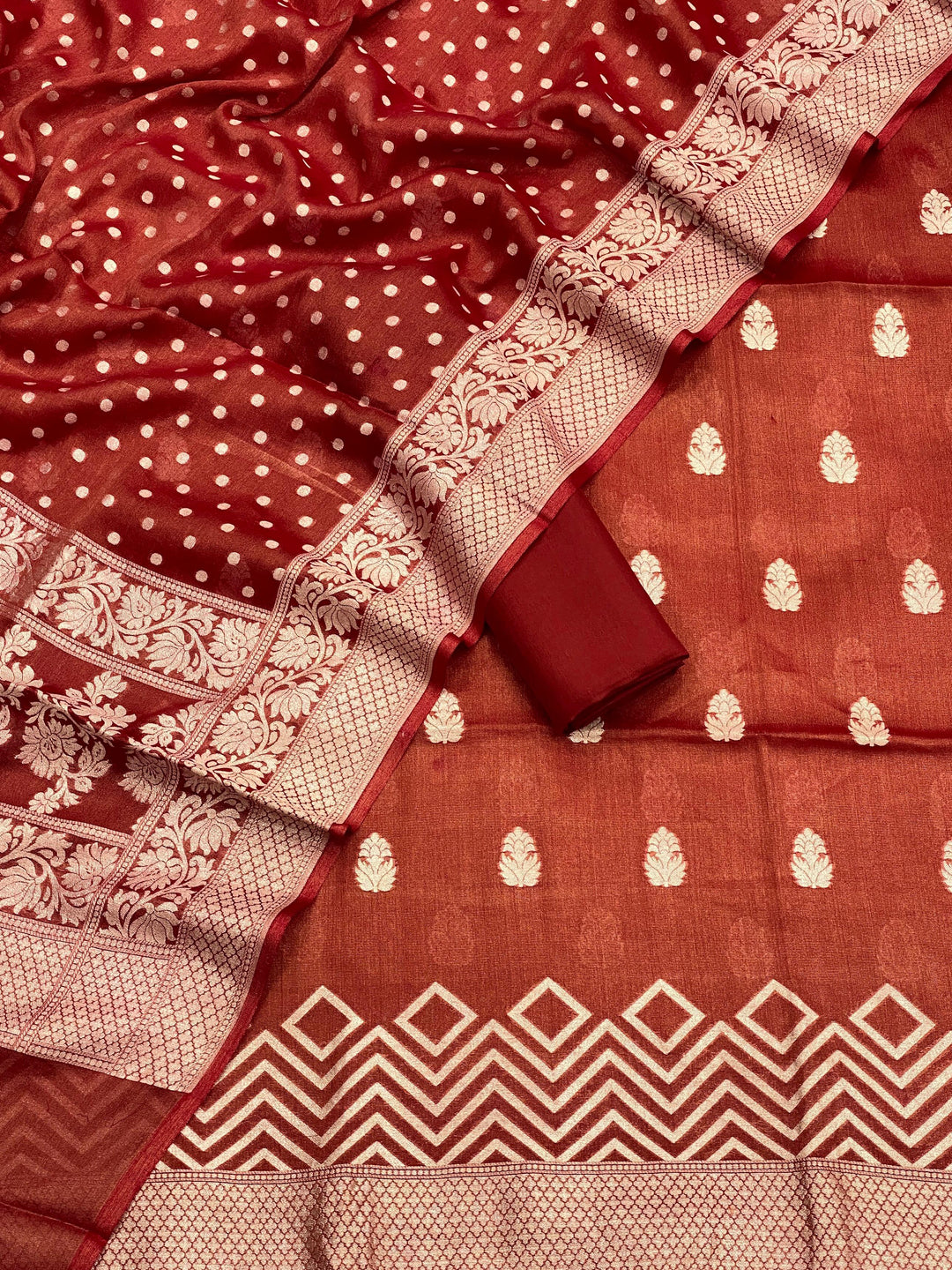 Pure Banarasi Crepe Tissue Silk Unstitched Suit