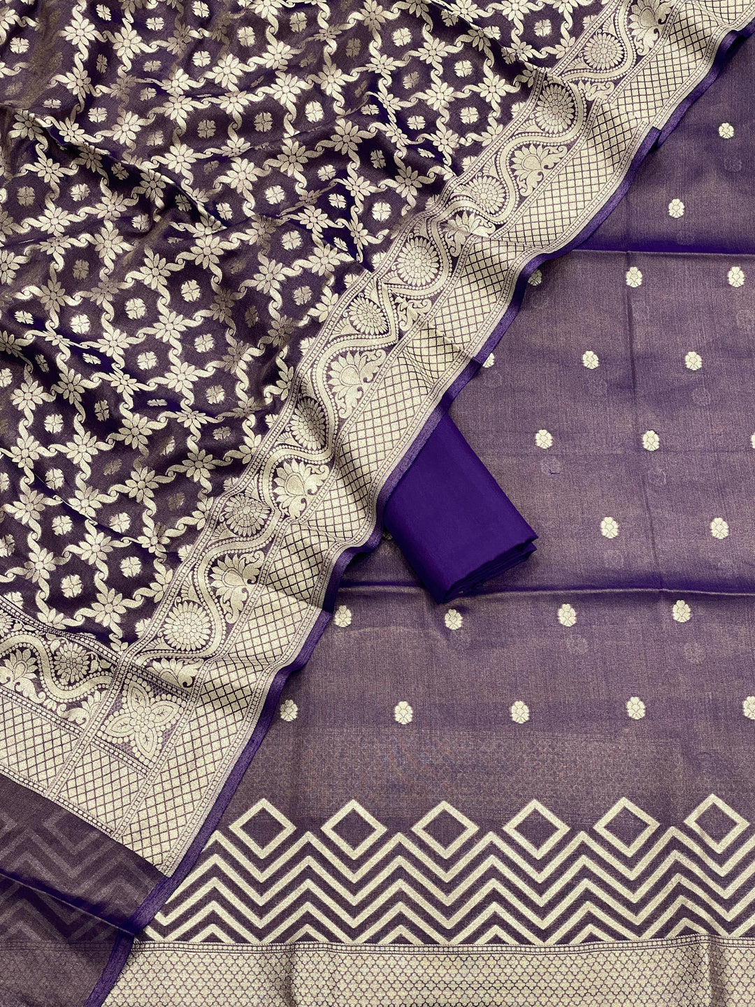 Pure Banarasi Crepe Tissue Silk Unstitched Suit