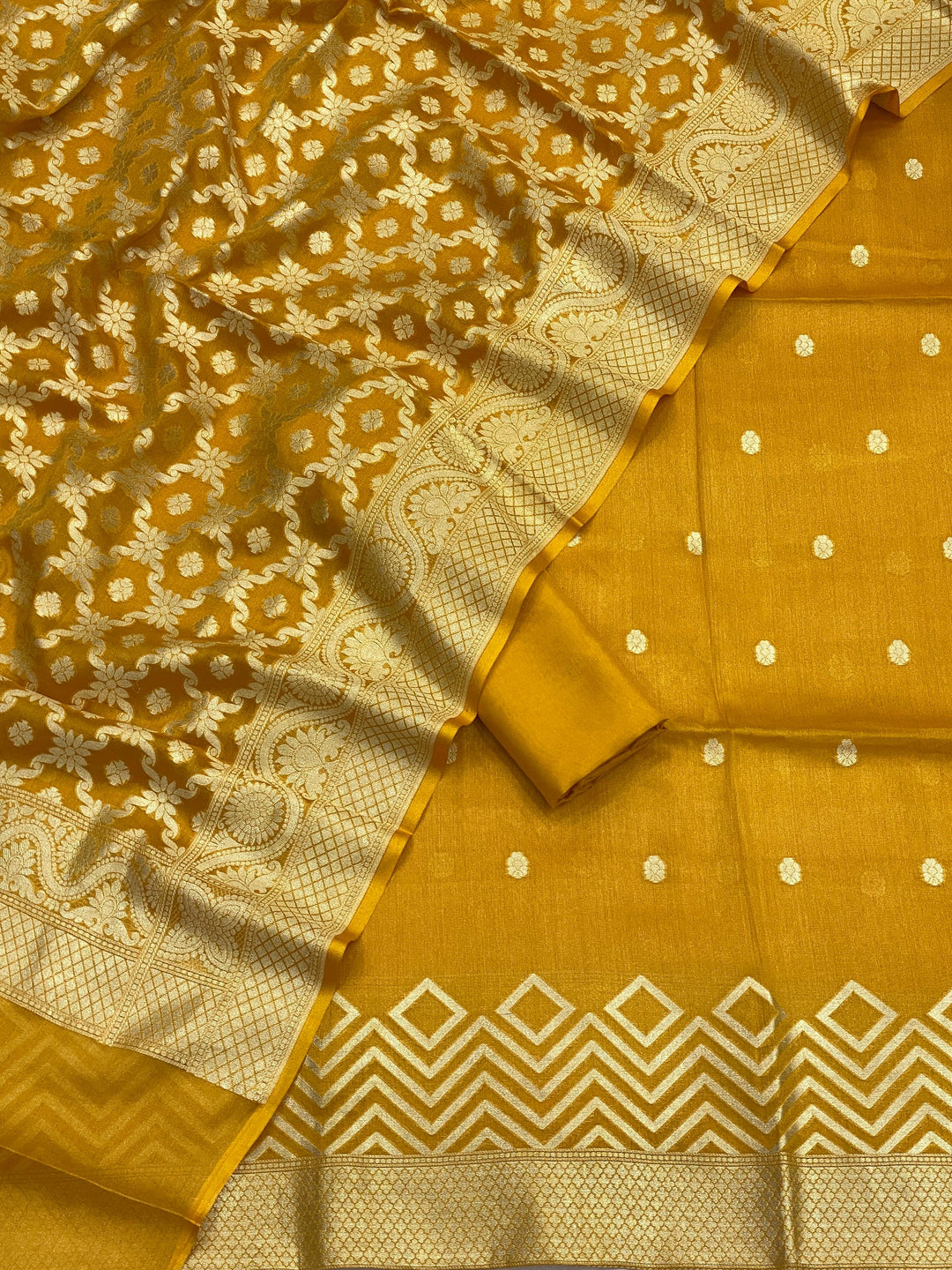 Pure Banarasi Crepe Tissue Silk Unstitched Suit