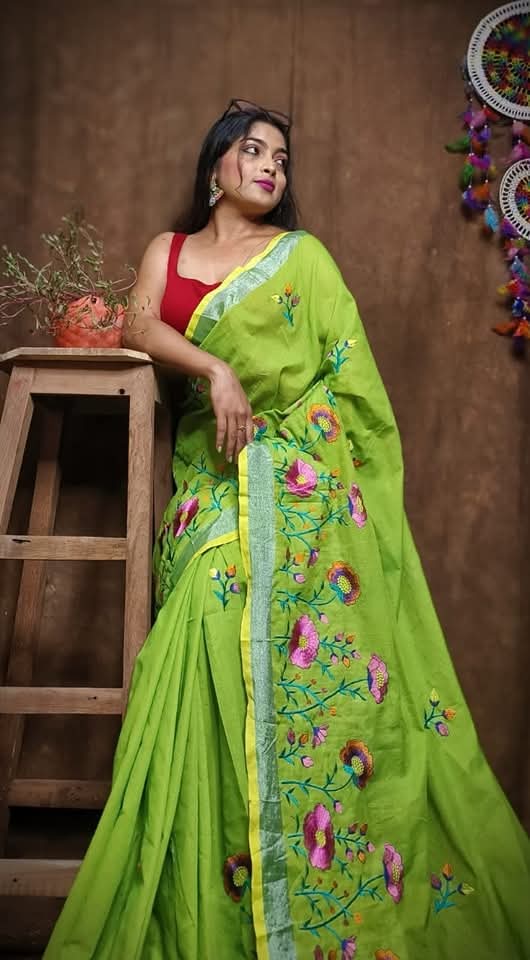 Pure Linen By Linen Saree with Embroidery Work