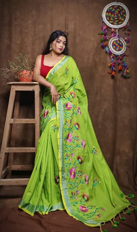 Pure Linen By Linen Saree with Embroidery Work