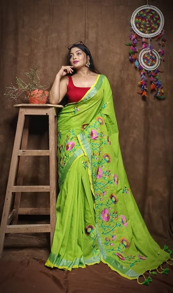 Pure Linen By Linen Saree with Embroidery Work