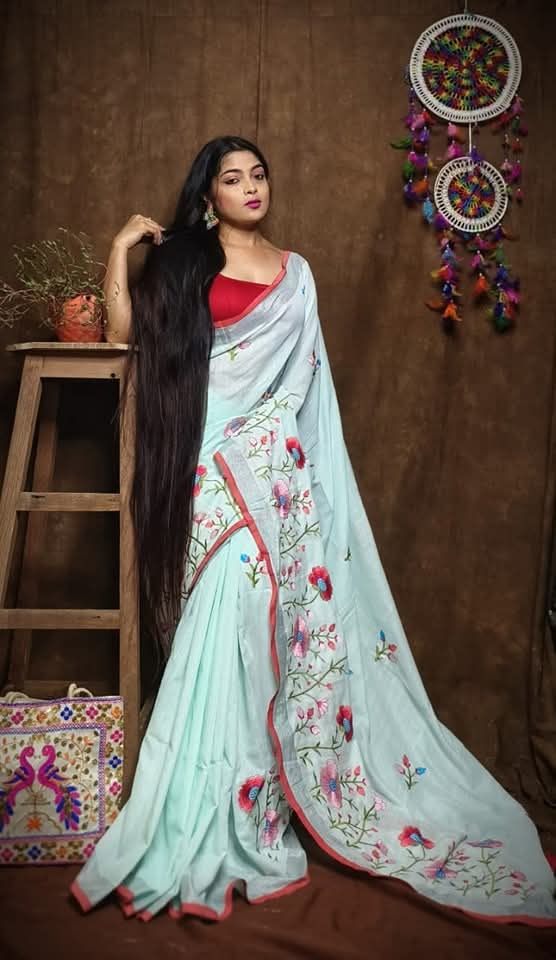 Pure Linen By Linen Saree with Embroidery Work