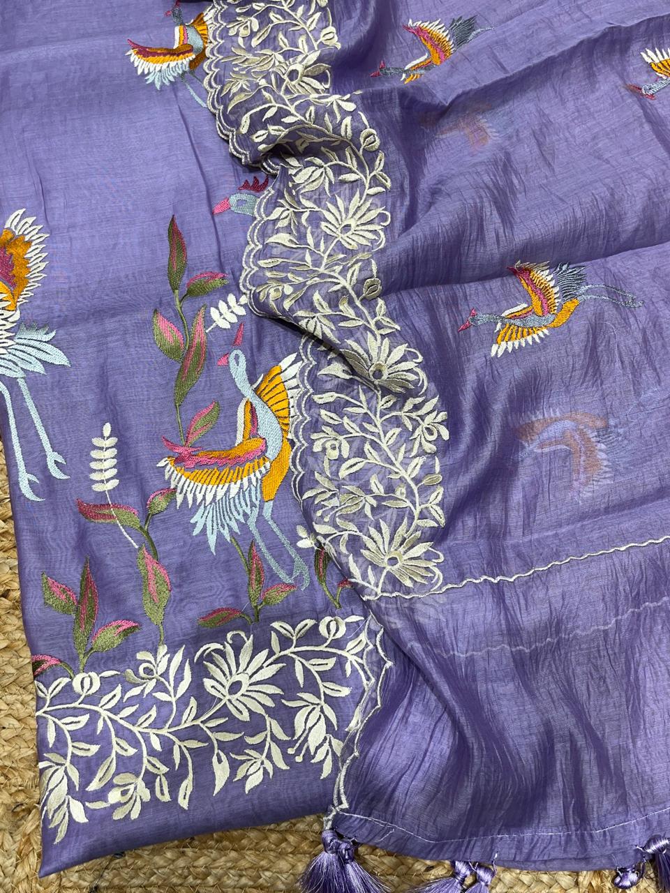 Exclusive Banarasi Mul Chanderi Silk Unstitched Suit with Resham Thread Embroidery Work