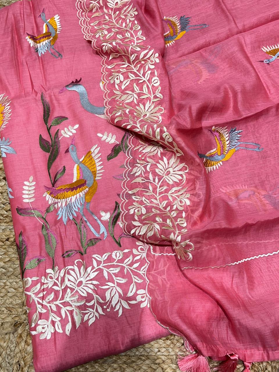 Exclusive Banarasi Mul Chanderi Silk Unstitched Suit with Resham Thread Embroidery Work