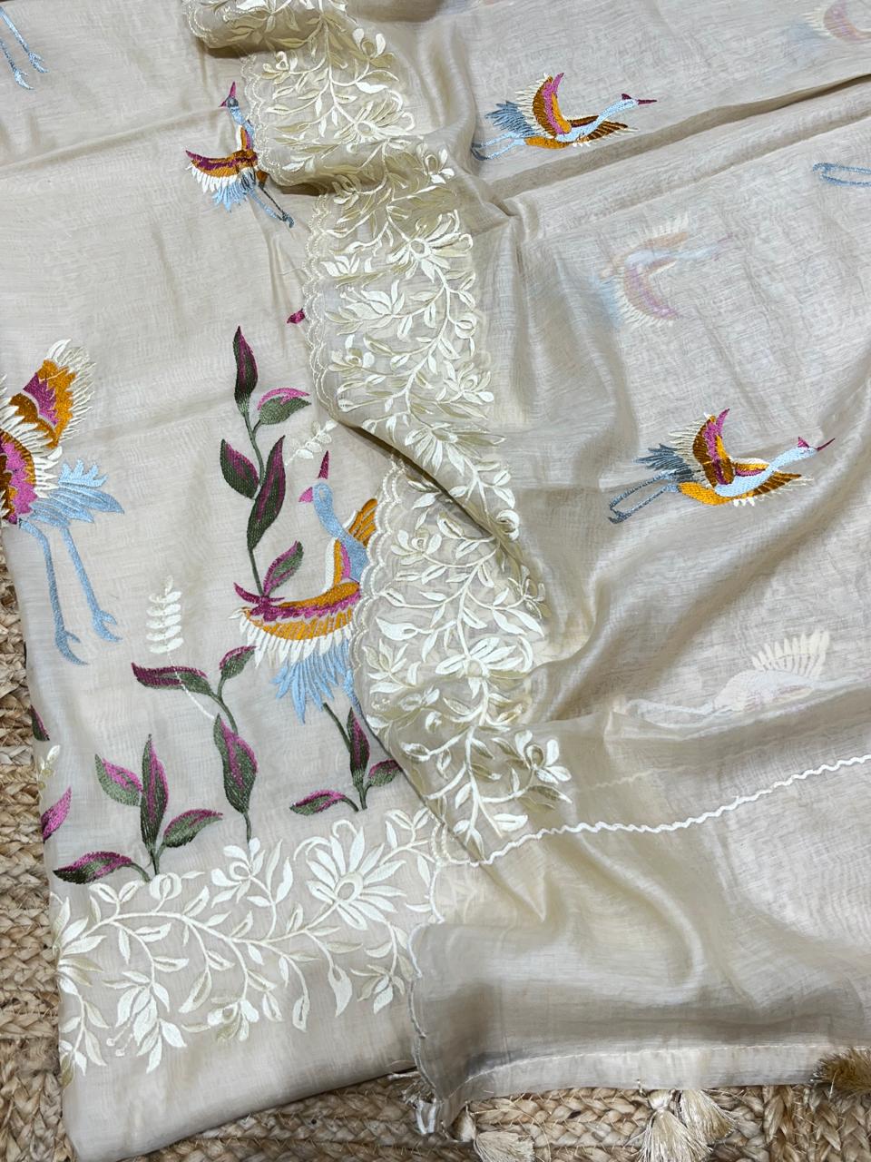 Exclusive Banarasi Mul Chanderi Silk Unstitched Suit with Resham Thread Embroidery Work