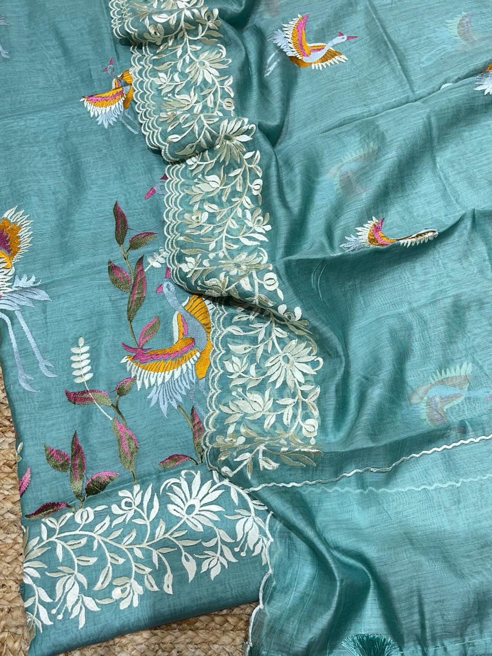 Exclusive Banarasi Mul Chanderi Silk Unstitched Suit with Resham Thread Embroidery Work