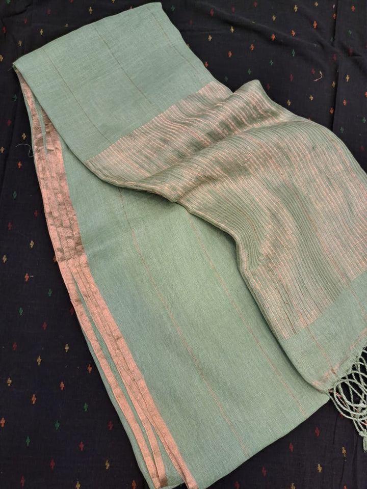 Pure Linen By Linen Saree With Zari palla