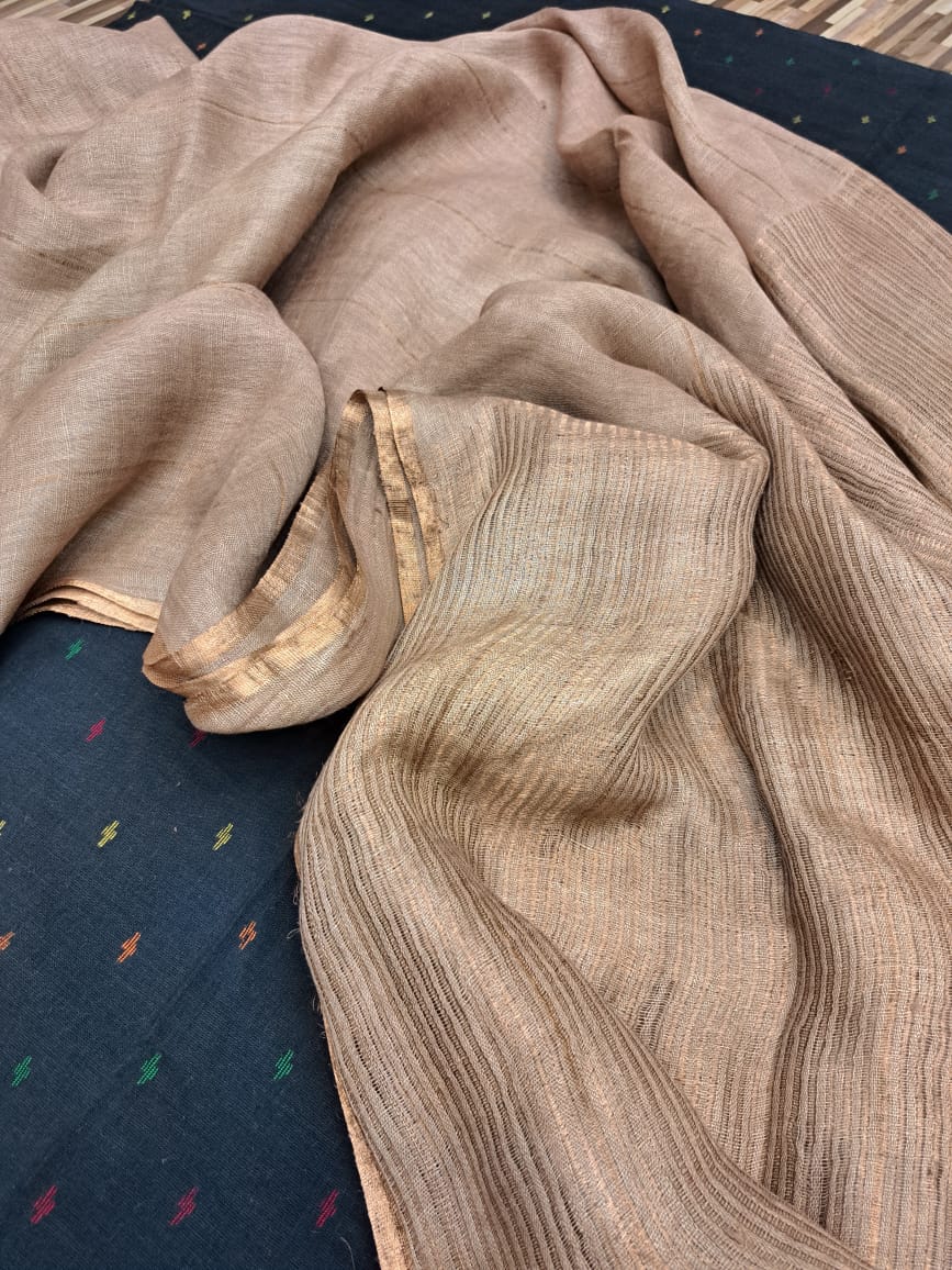 Pure Linen By Linen Saree With Zari palla