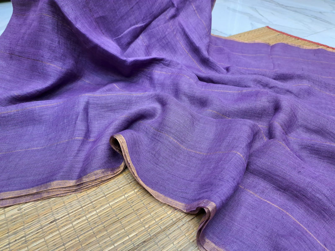 Pure Linen By Linen Saree With Zari palla