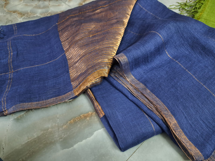 Pure Linen By Linen Saree With Zari palla