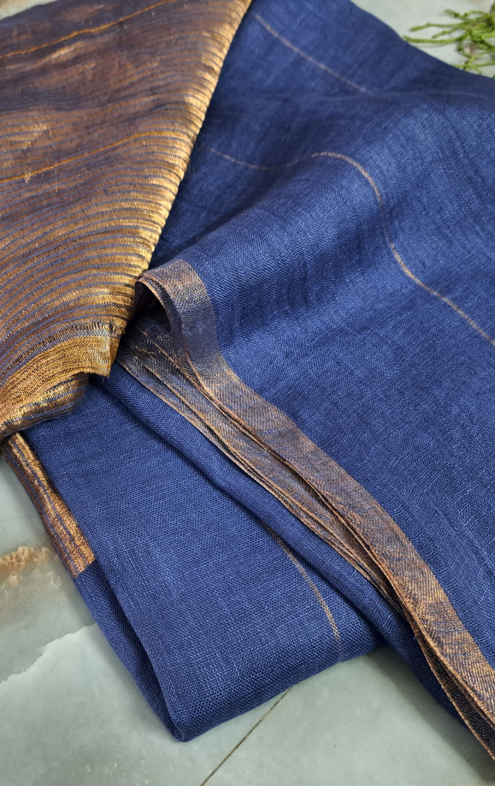 Pure Linen By Linen Saree With Zari palla