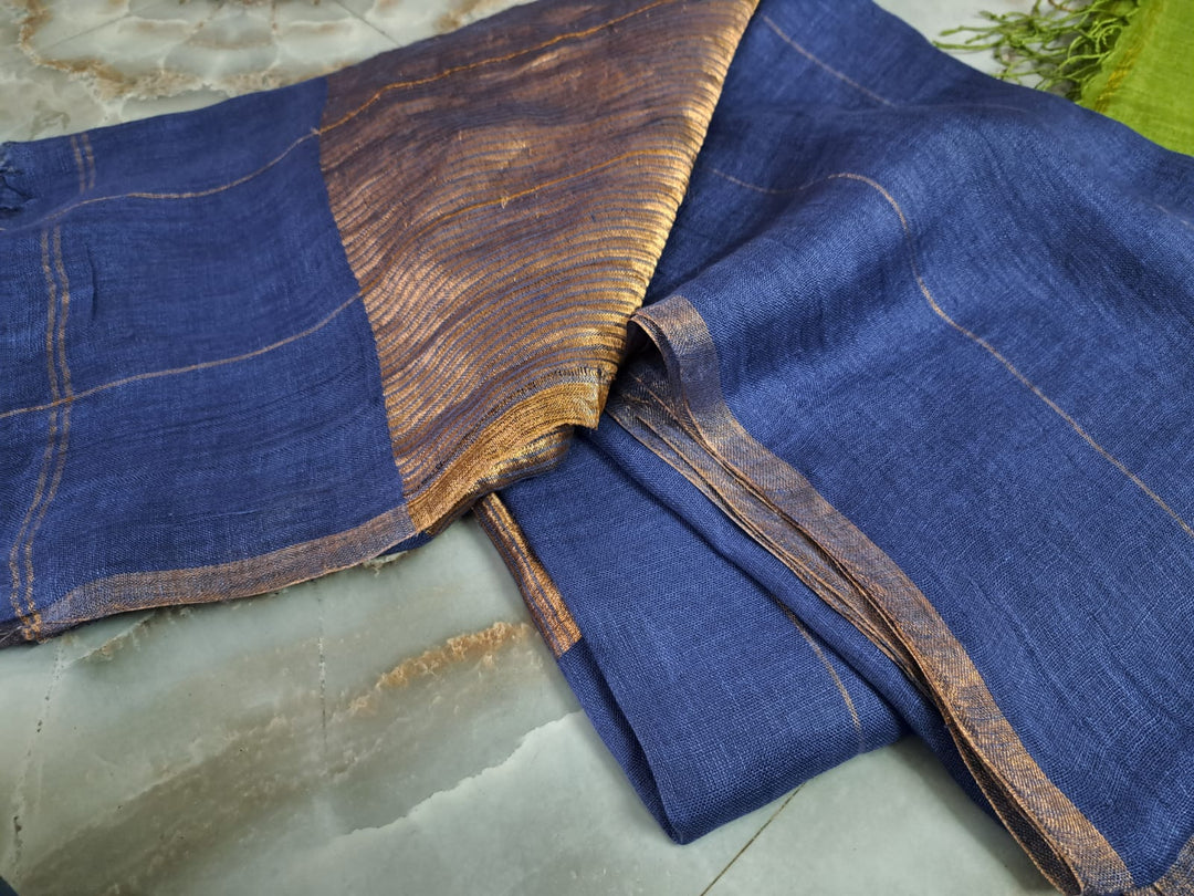 Pure Linen By Linen Saree With Zari palla