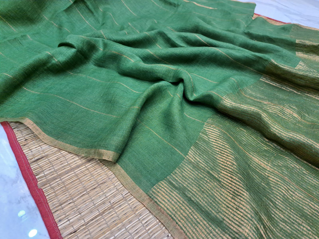 Pure Linen By Linen Saree With Zari palla