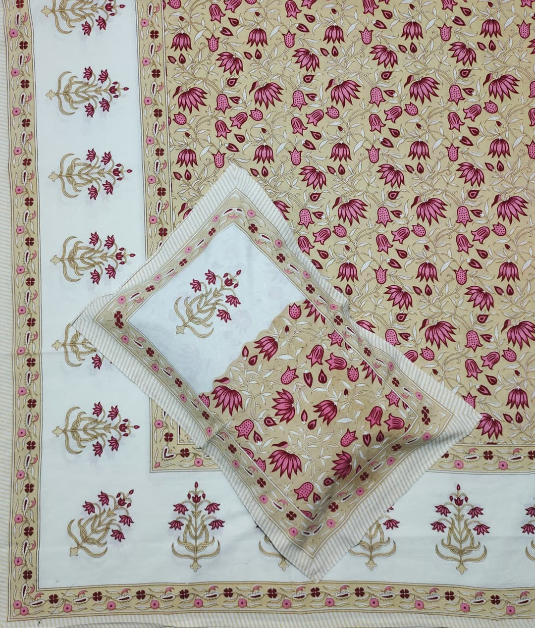 Pure Cotton HandBlock Premium King Size Bedsheet