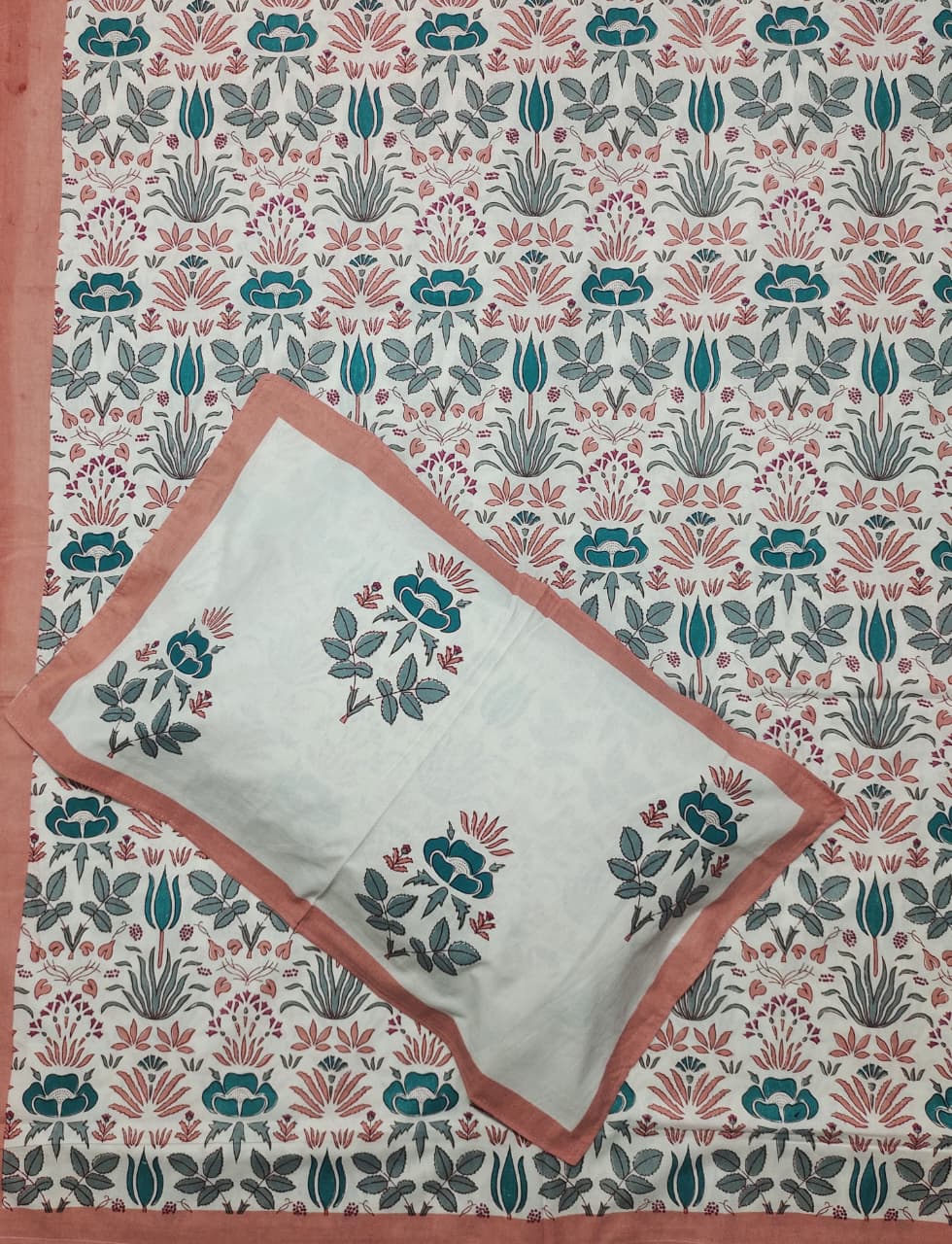 Pure Cotton HandBlock Premium King Size Bedsheet