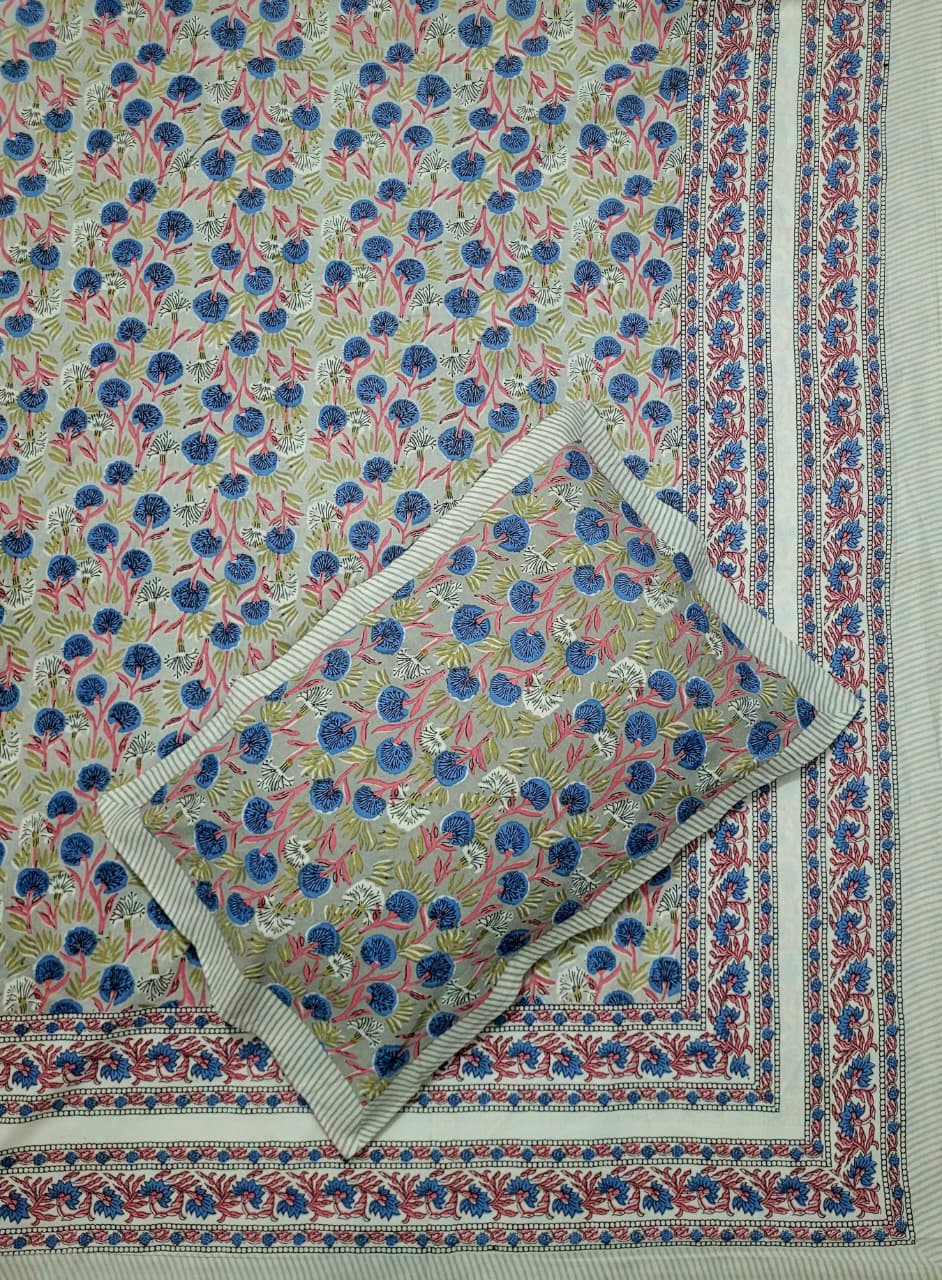 Pure Cotton HandBlock Premium King Size Bedsheet