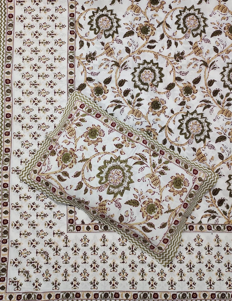 Pure Cotton HandBlock Premium King Size Bedsheet