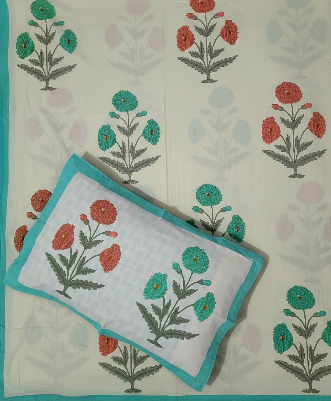 Pure Cotton HandBlock Premium King Size Bedsheet