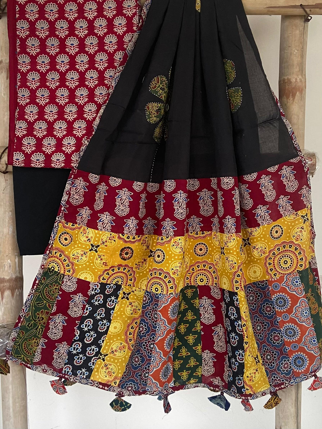 Pure Cotton Azrakh Print Unstitched suit With patch work Dupatta