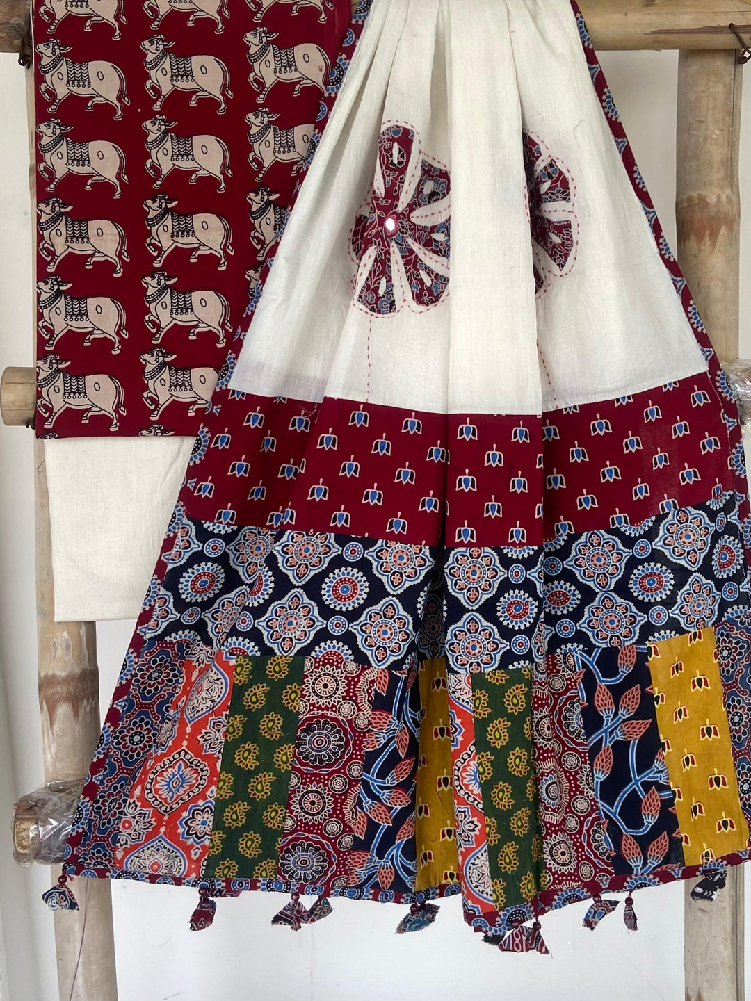 Pure Cotton Azrakh Print Unstitched suit With patch work Dupatta