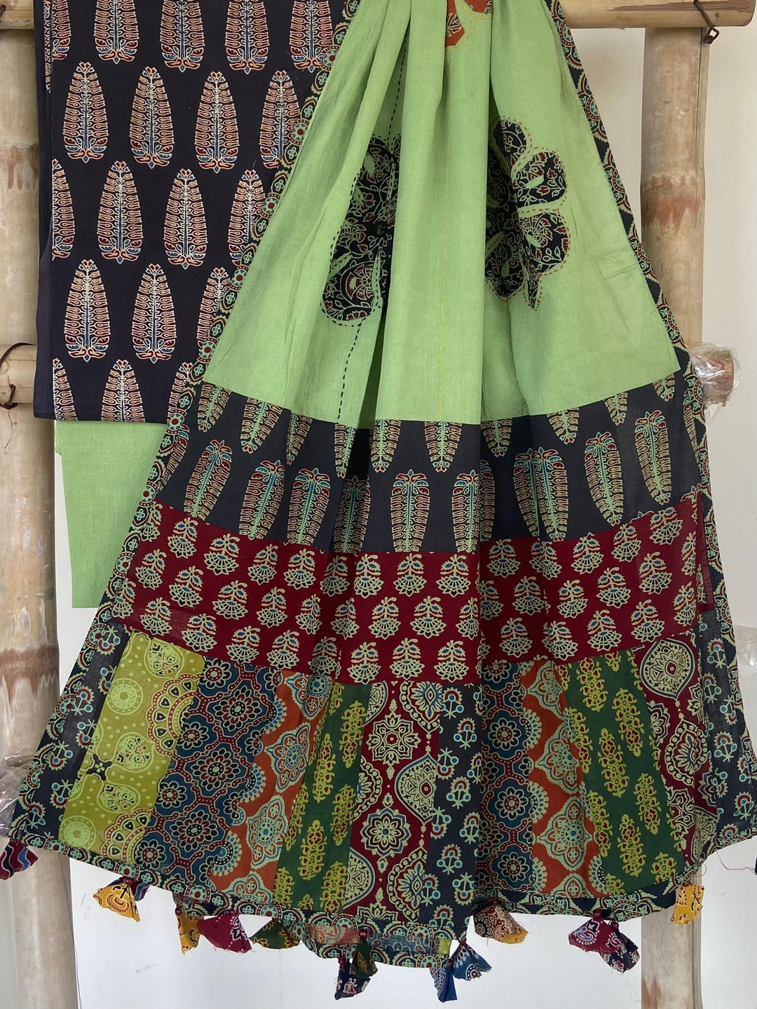 Pure Cotton Azrakh Print Unstitched suit With patch work Dupatta
