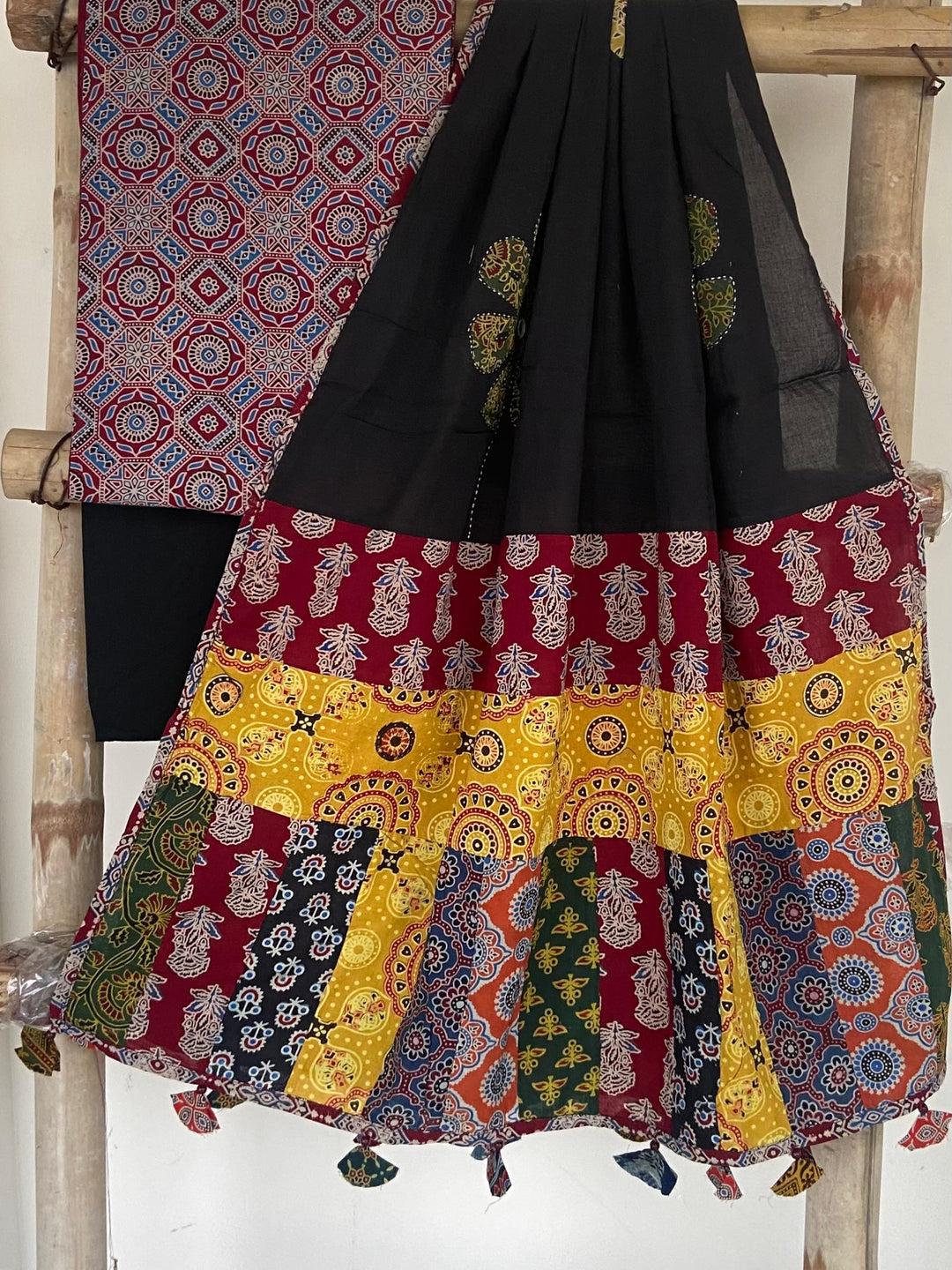 Pure Cotton Azrakh Print Unstitched suit With patch work Dupatta