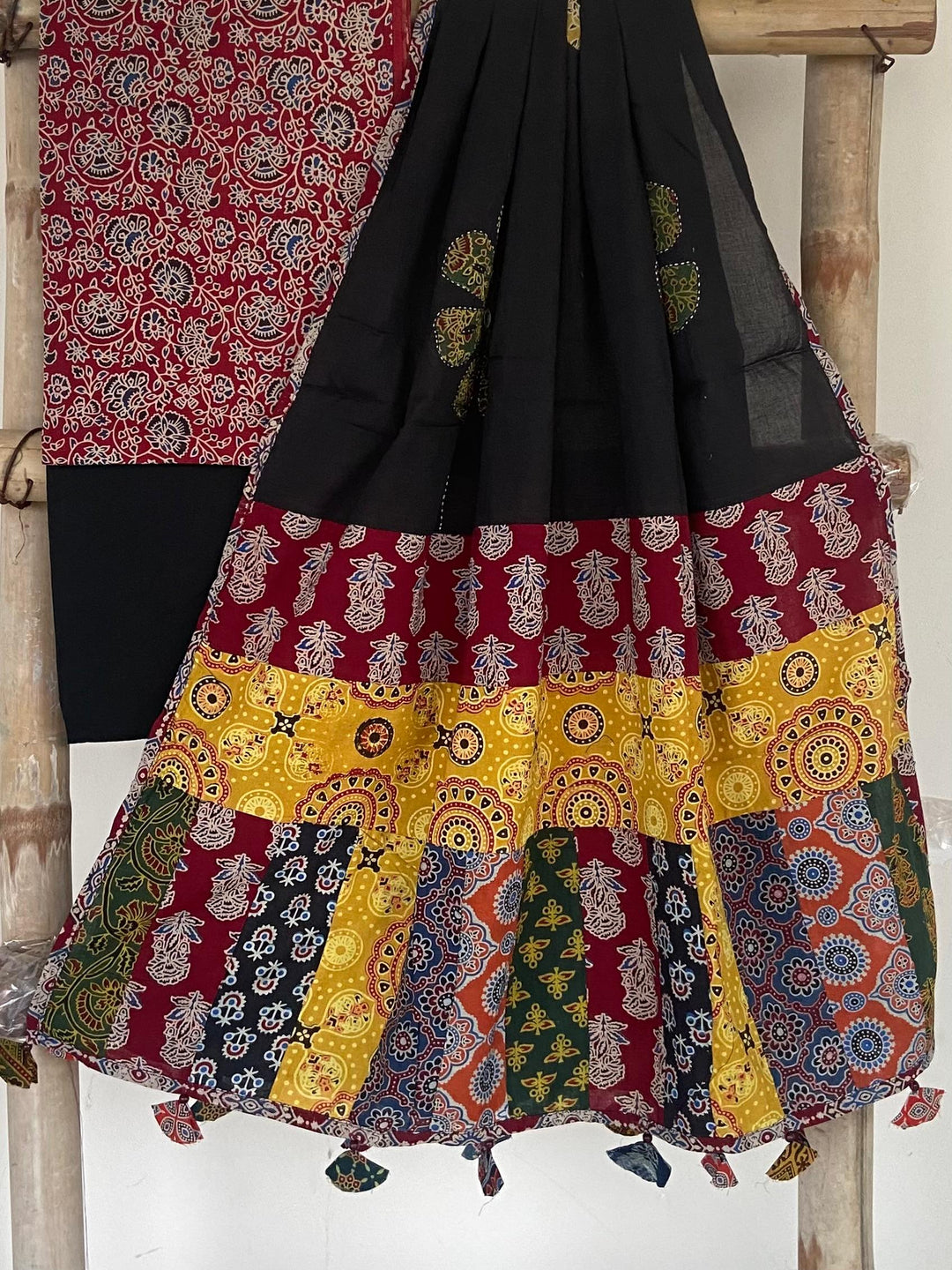 Pure Cotton Azrakh Print Unstitched suit With patch work Dupatta