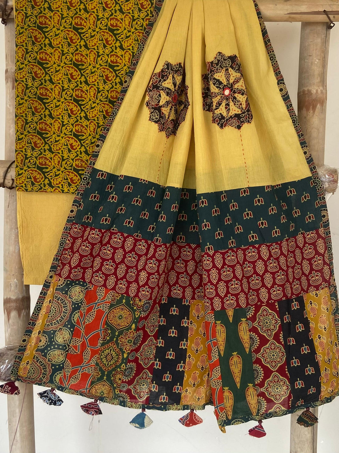 Pure Cotton Azrakh Print Unstitched suit With patch work Dupatta