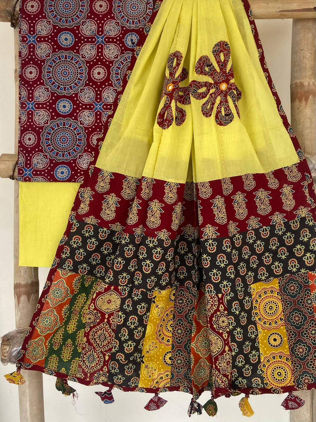 Pure Cotton Azrakh Print Unstitched suit With patch work Dupatta