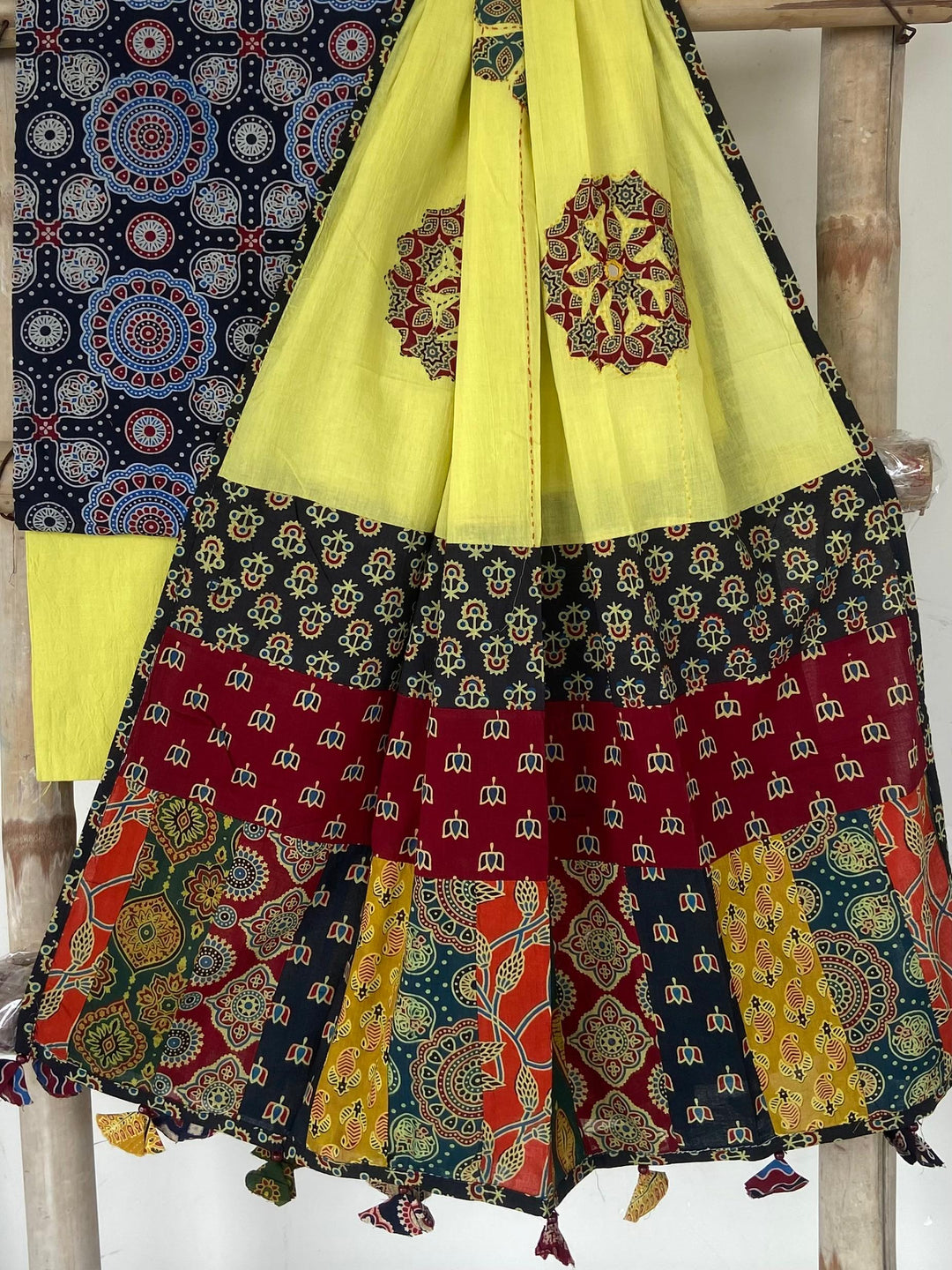 Pure Cotton Azrakh Print Unstitched suit With patch work Dupatta