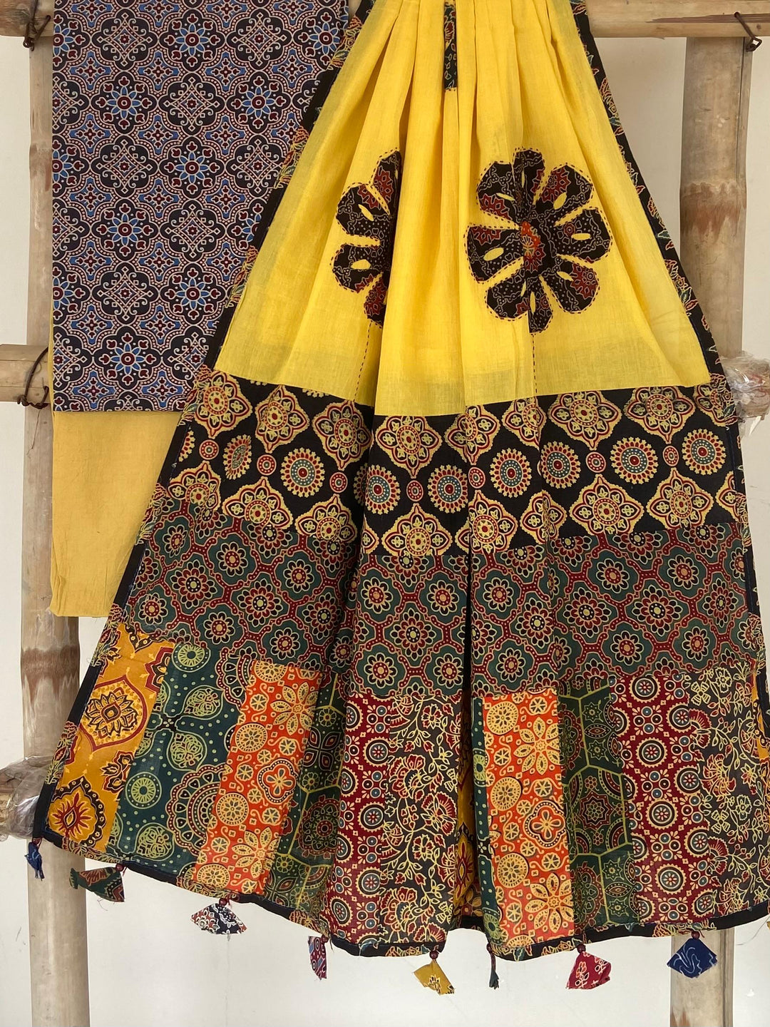 Pure Cotton Azrakh Print Unstitched suit With patch work Dupatta