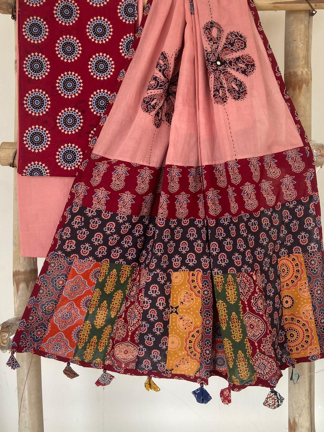 Pure Cotton Azrakh Print Unstitched suit With patch work Dupatta