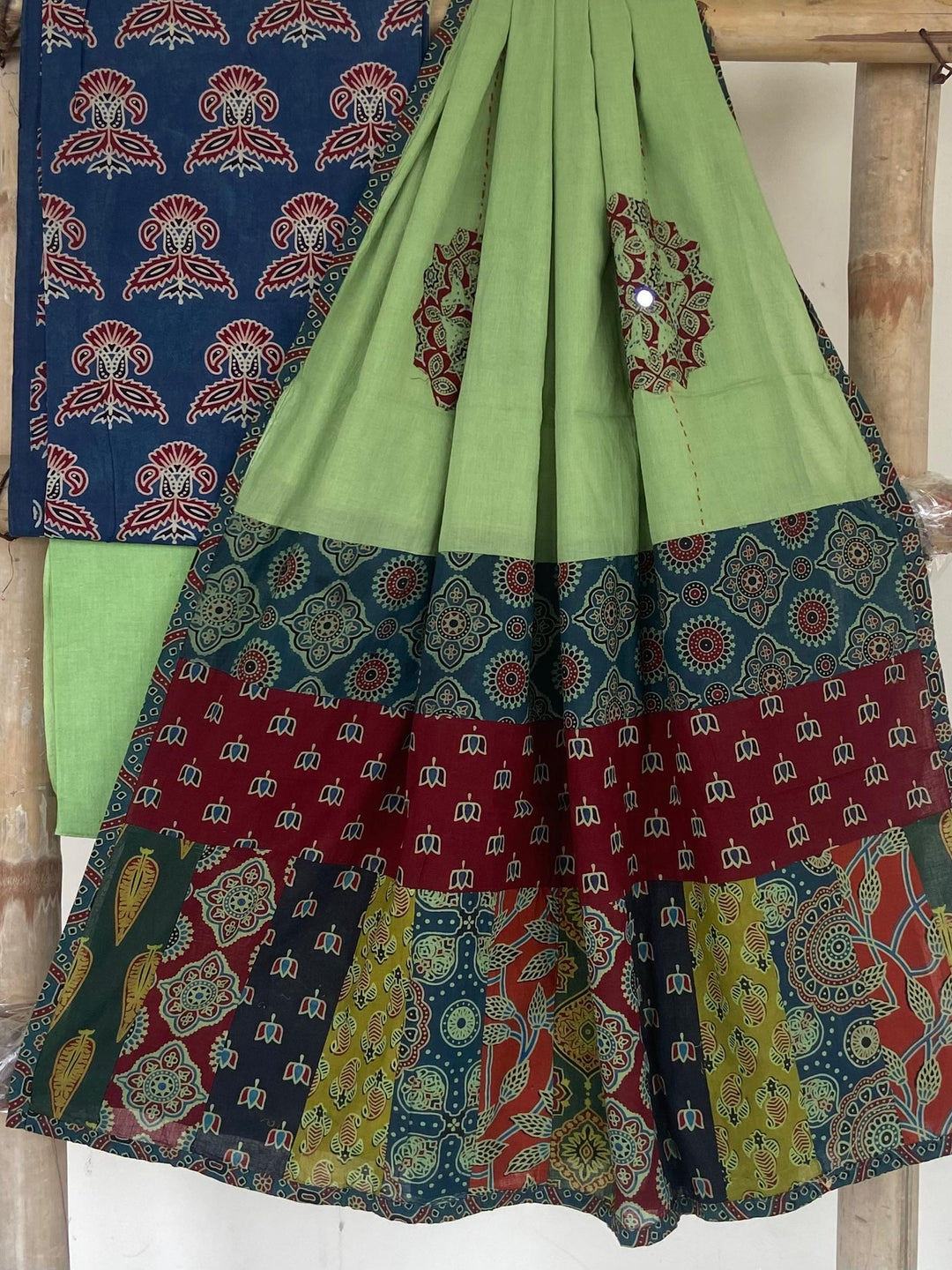 Pure Cotton Azrakh Print Unstitched suit With patch work Dupatta