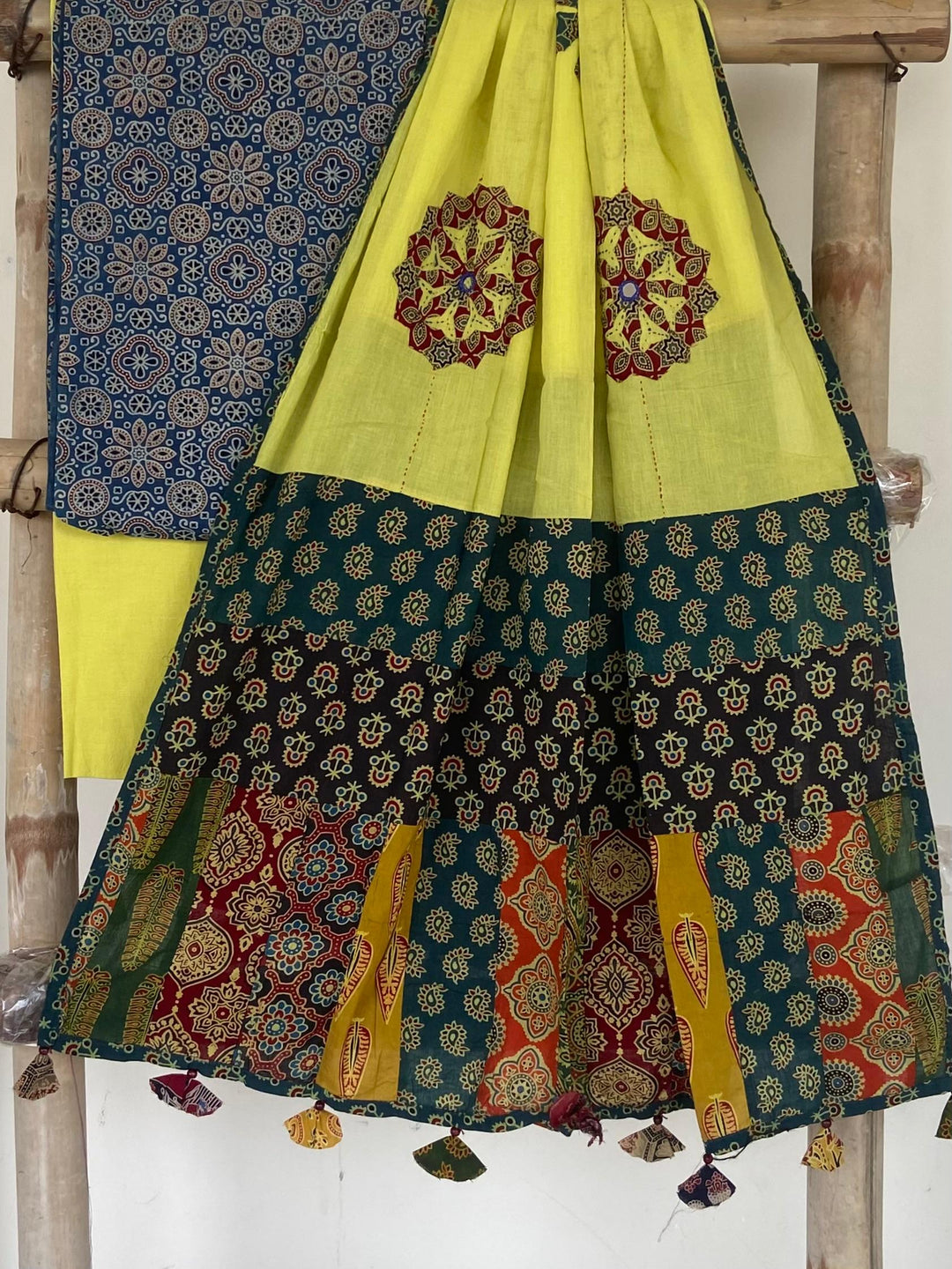 Pure Cotton Azrakh Print Unstitched suit With patch work Dupatta