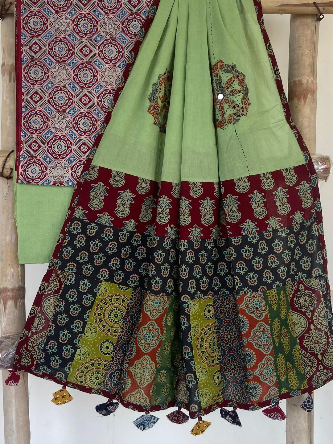 Pure Cotton Azrakh Print Unstitched suit With patch work Dupatta