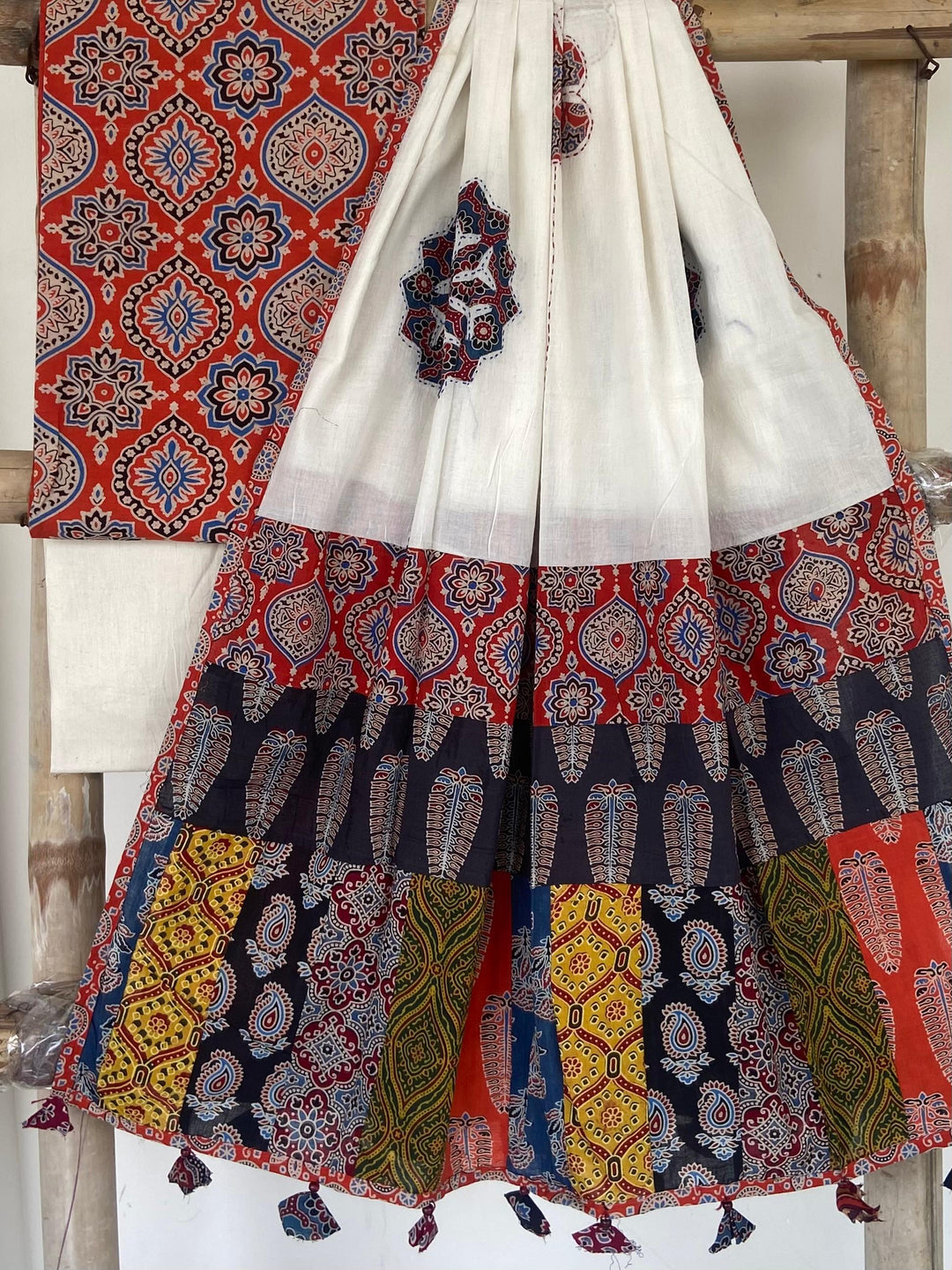 Pure Cotton Azrakh Print Unstitched suit With patch work Dupatta
