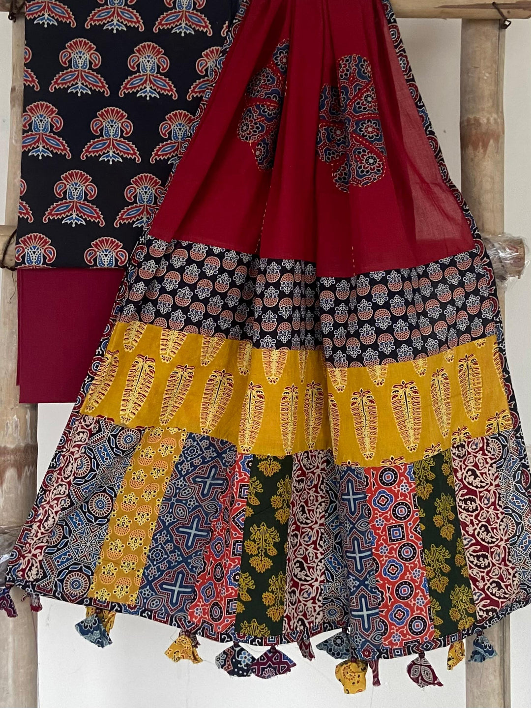 Pure Cotton Azrakh Print Unstitched suit With patch work Dupatta