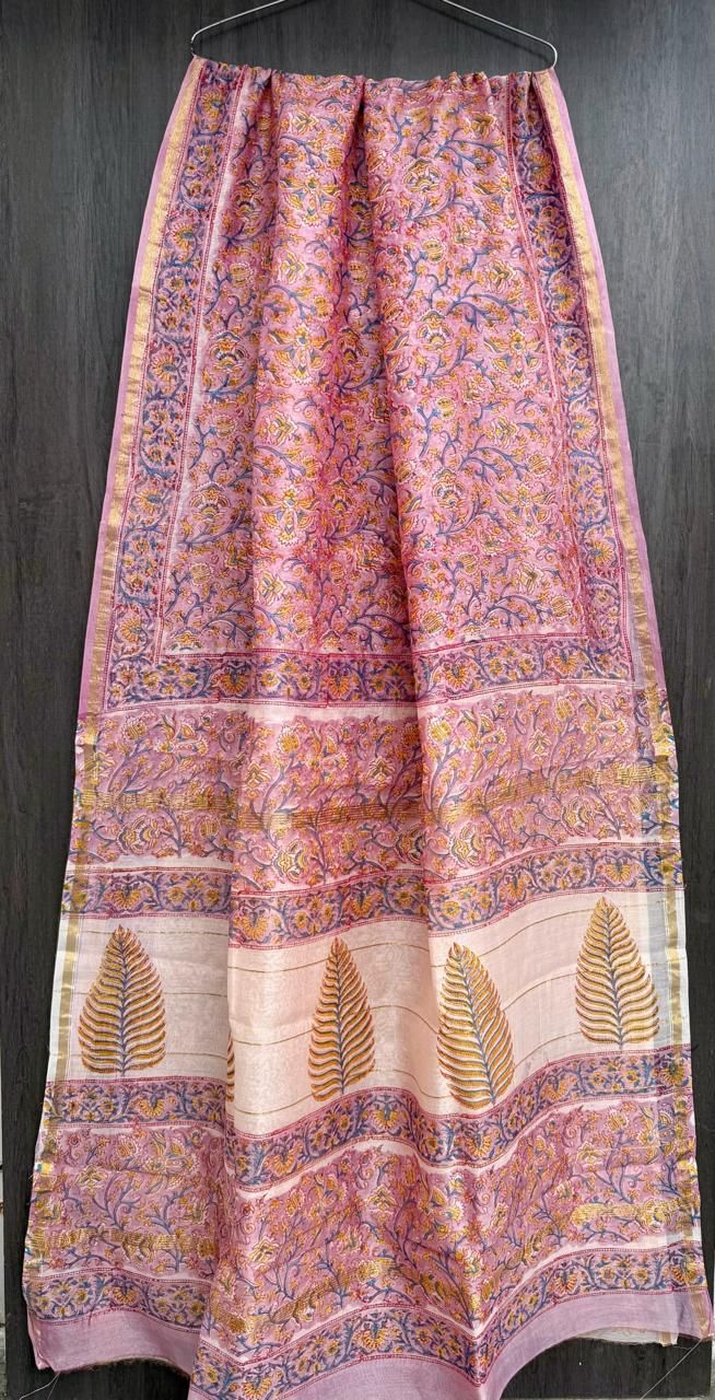 Hand Block Work Pure Chanderi Saree With Blouse